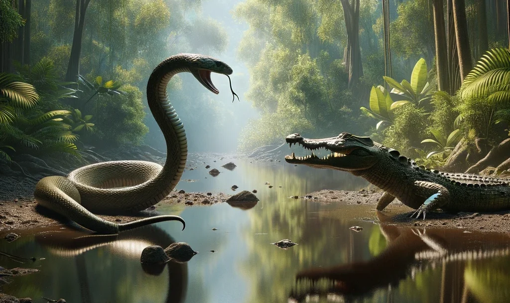 DALL·E-2024-04-28-18.12.08-A-realistic-image-depicting-a-snake-and-a-crocodile